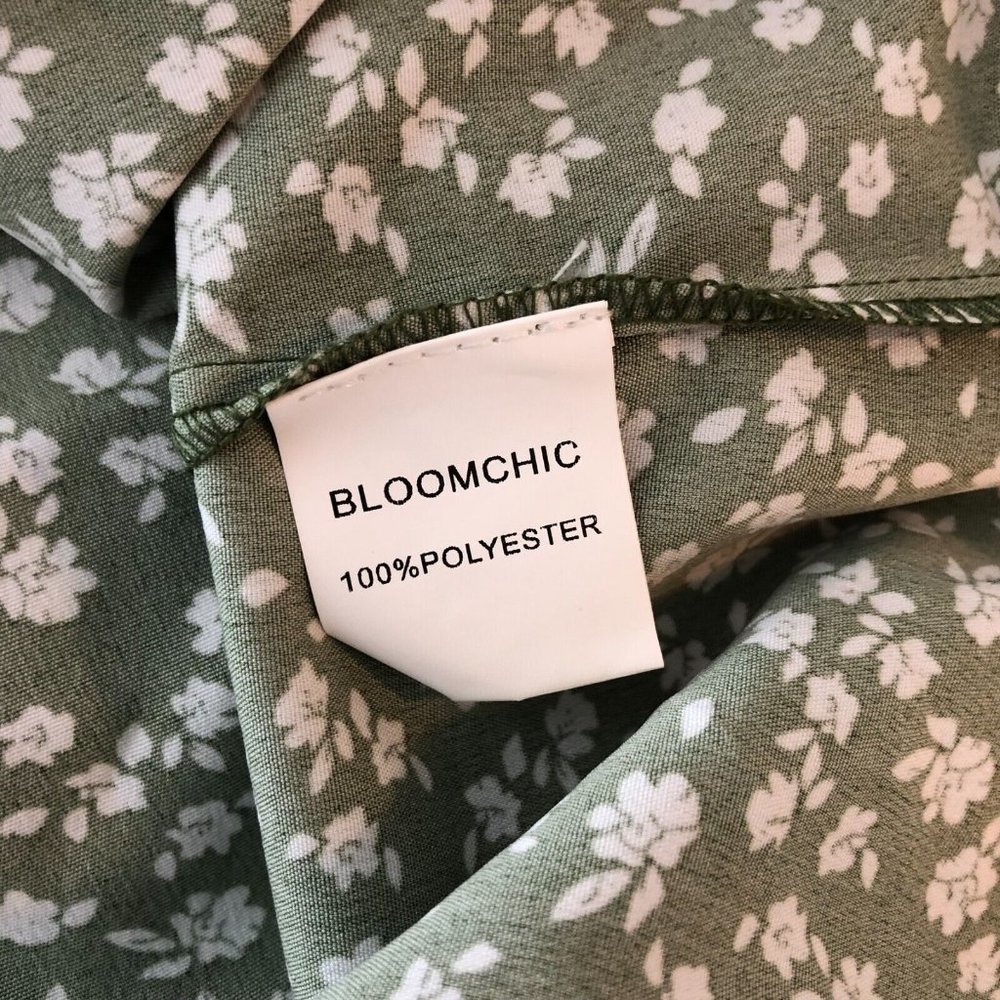 Bloomchic Ditsy Floral Ruffle Sleeve Button Detail Blouse Green White 12 - Picture 8 of 8